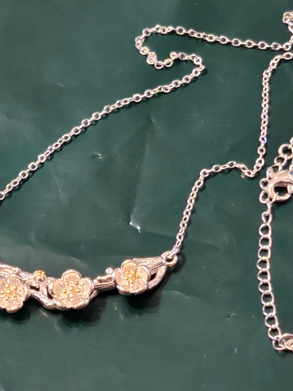 Floral Blossom 925 Sterling Silver Necklace with Gold Accents
